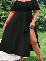 CURVE BY KOTTY Plus Size Puff Sleeve Fit & Flare Midi Dress With Slits