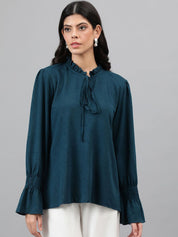 KOTTY BIZwear Tie-Up Neck Bell Sleeve Solid Top