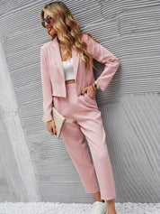 Kotty Pink Notched Lapel Collar Long Sleeves Blazer With Trouser