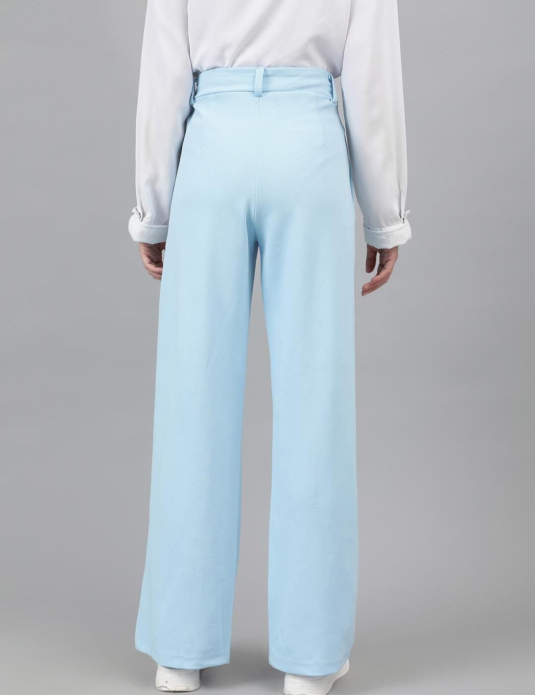 KOTTY BIZwear Women Blue Relaxed Straight Leg High-Rise Easy Wash Pleated Parallel Trousers