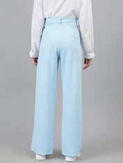 KOTTY BIZwear Women Blue Relaxed Straight Leg High-Rise Easy Wash Pleated Parallel Trousers