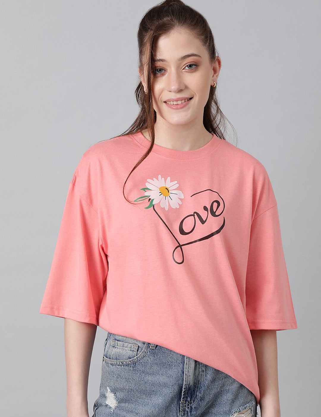 Kotty Typography Printed Oversized T-shirt