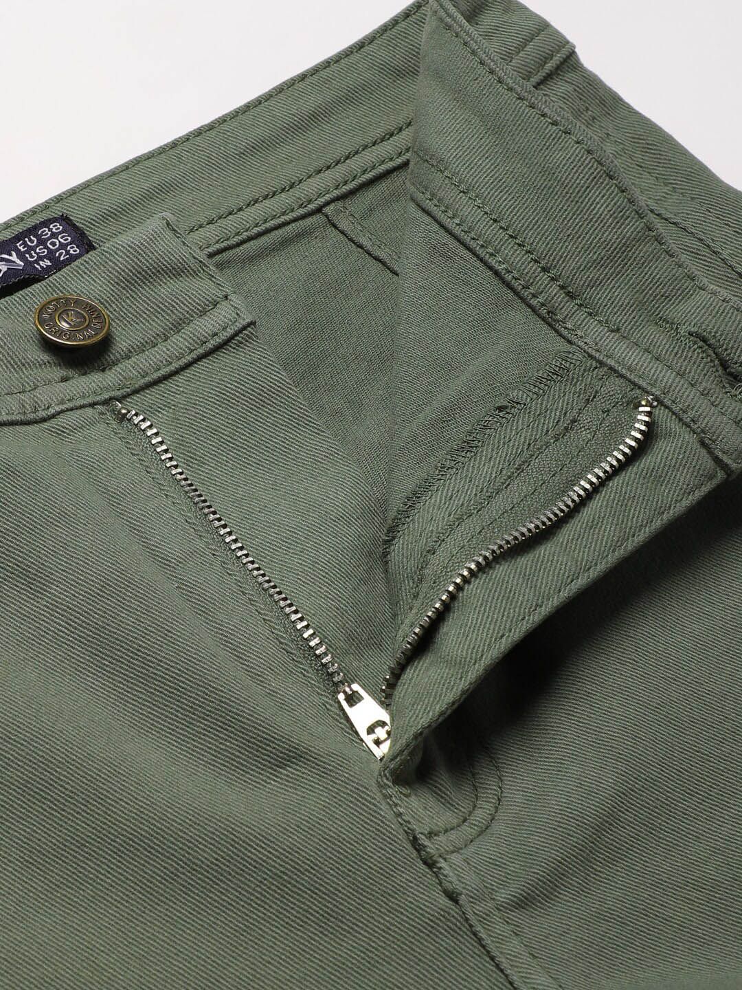 Kotty Women Olive Green Flared High-Rise Stretchable Jeans