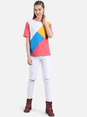 Kotty Women Multicoloured Colourblocked Round Neck T-shirt