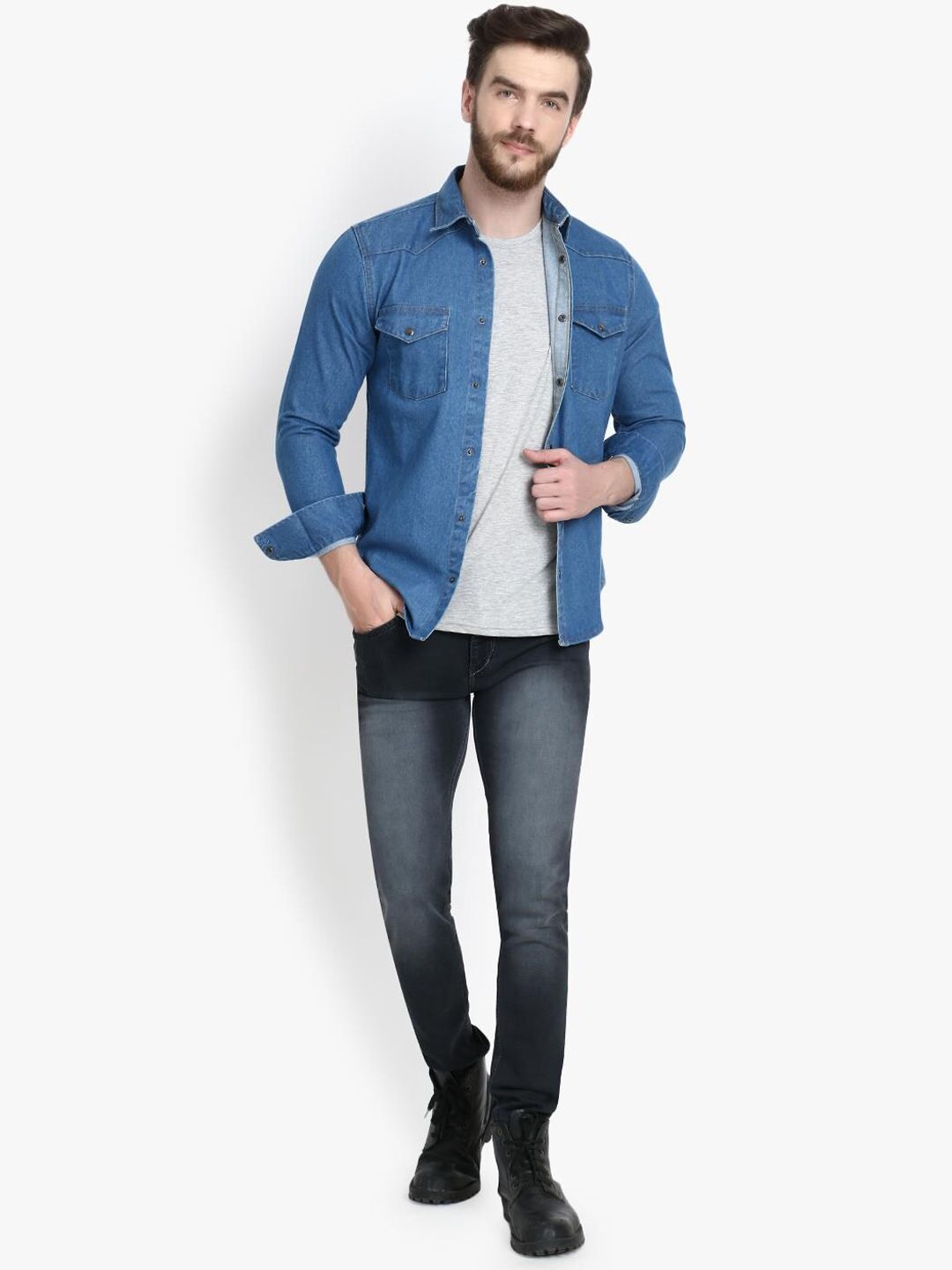 Kotty Men Blue Solid Lightweight Denim Jacket