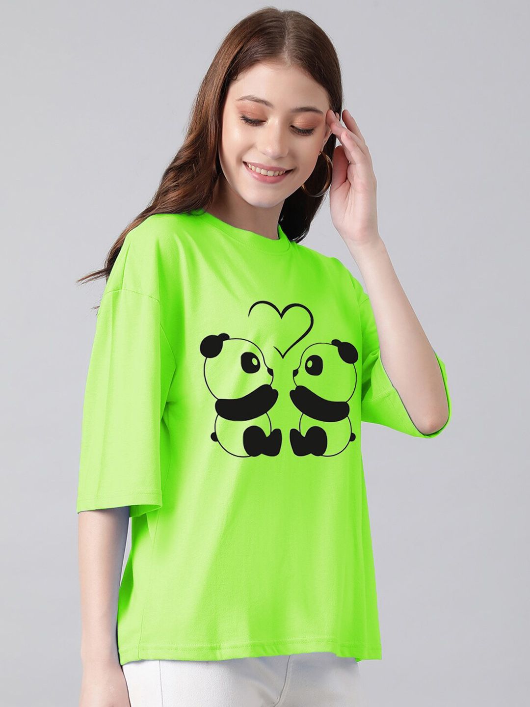 Kotty Graphic Printed Round Neck Drop-Shoulder Sleeves Oversized Fit Cotton T-Shirt