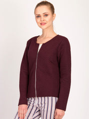 Kotty Women Maroon Self Design Open Front Jacket