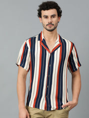 Kotty Men Cuban Collar Striped Casual Shirt