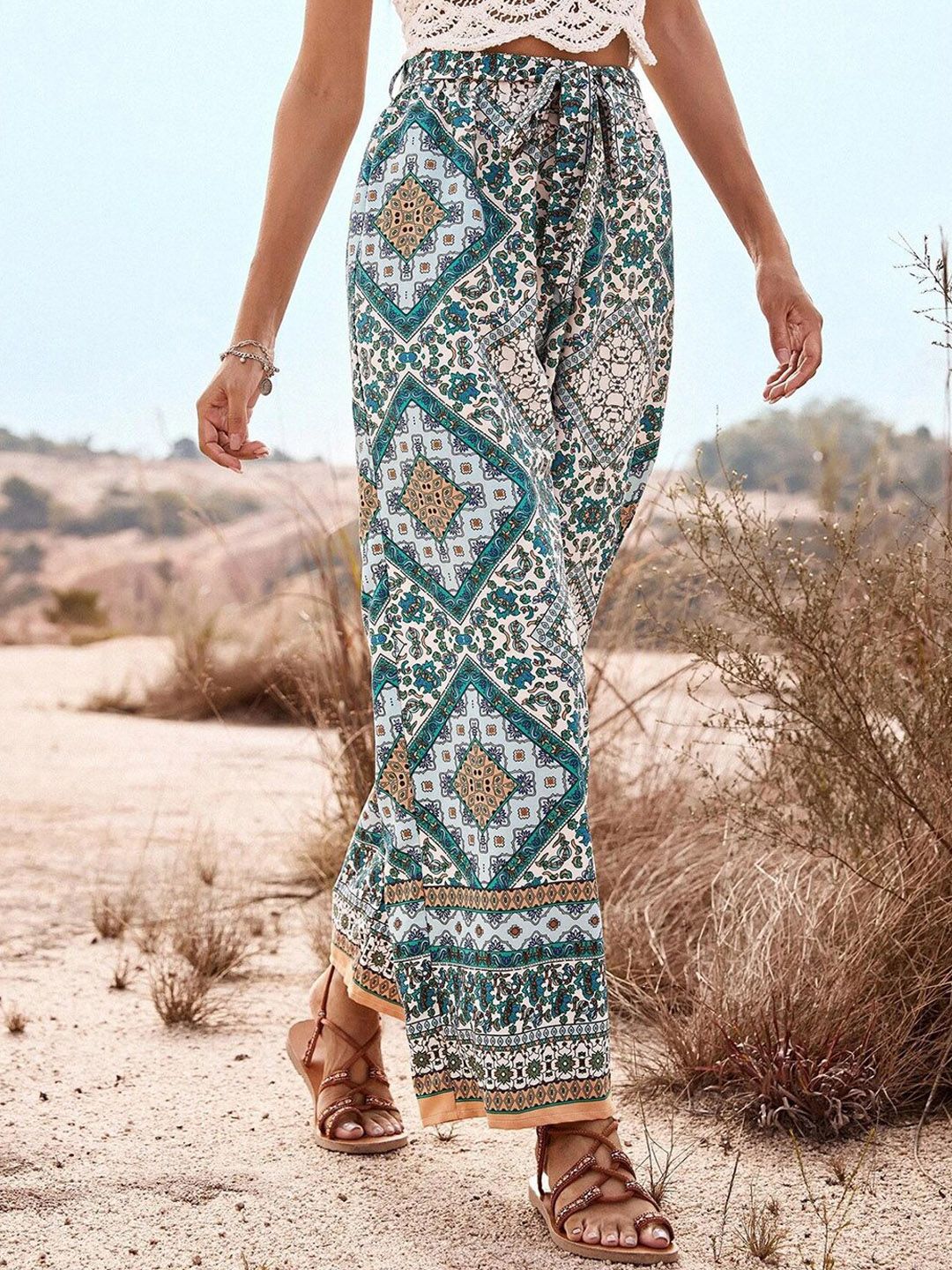 Kotty Women Multicoloured Ethnic Motifs Printed Relaxed High-Rise Easy Wash Trousers