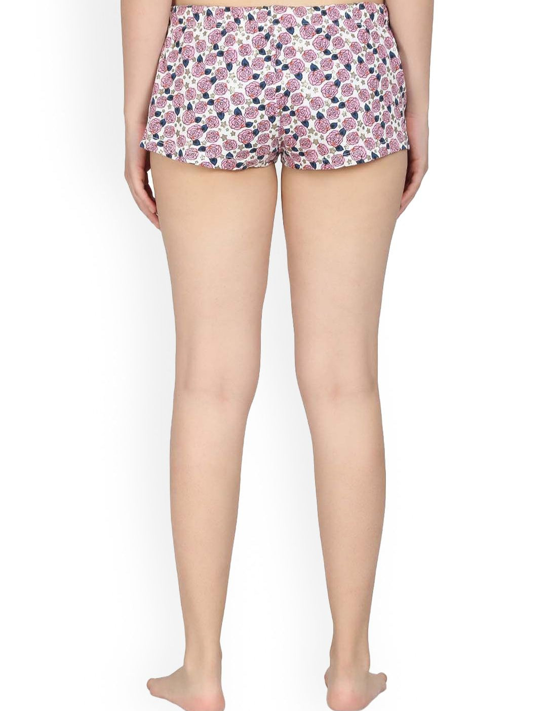 Kotty Women Cream-Coloured & Pink Printed Lounge Shorts