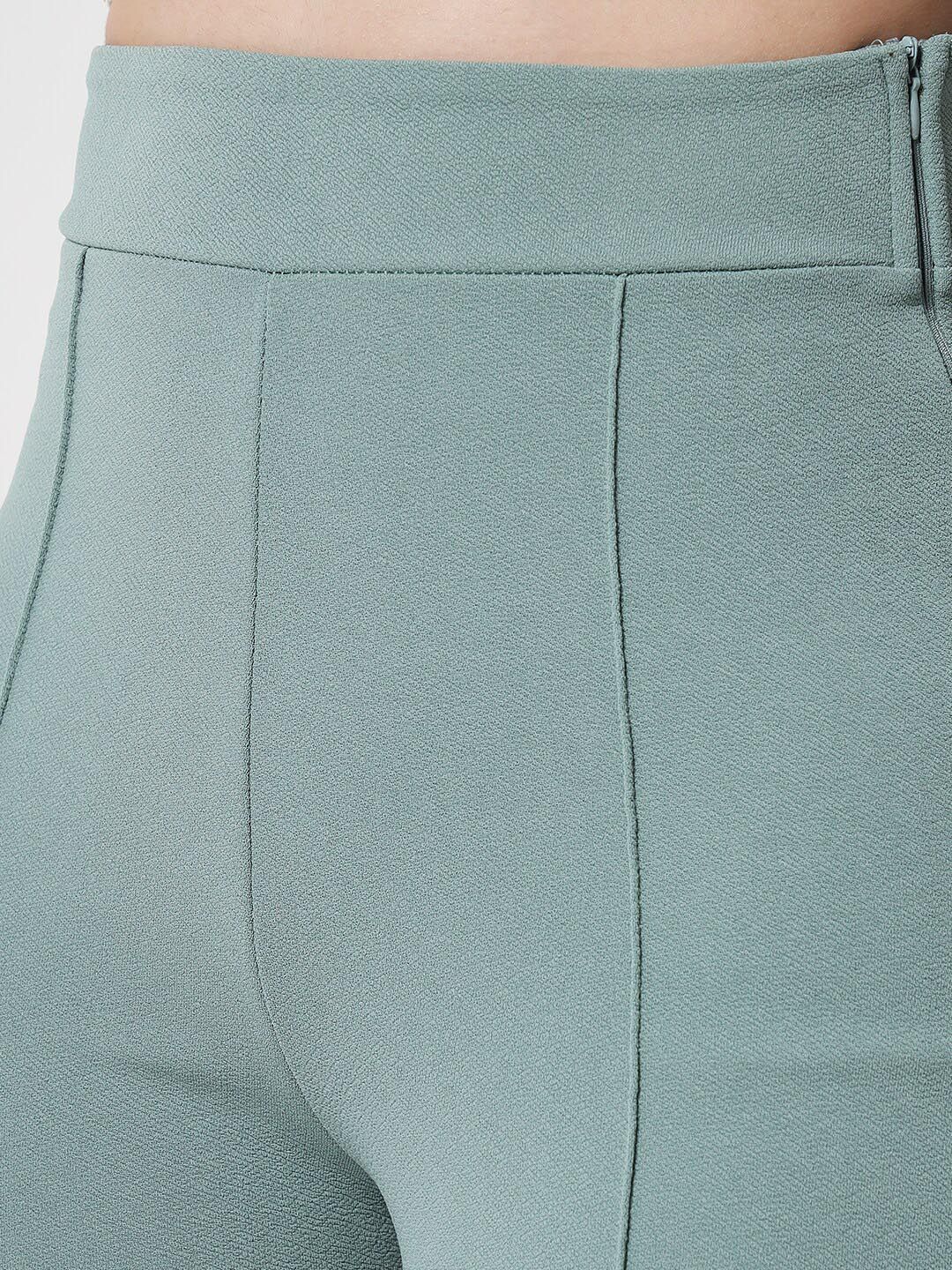 Kotty Women Green Relaxed Straight Fit High-Rise Easy Wash Trousers