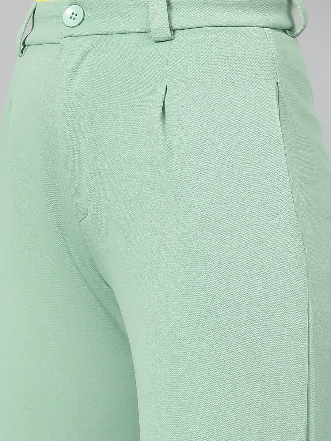 Kotty Women Green Relaxed Straight Leg Fit High-Rise Easy Wash Parallel Trousers