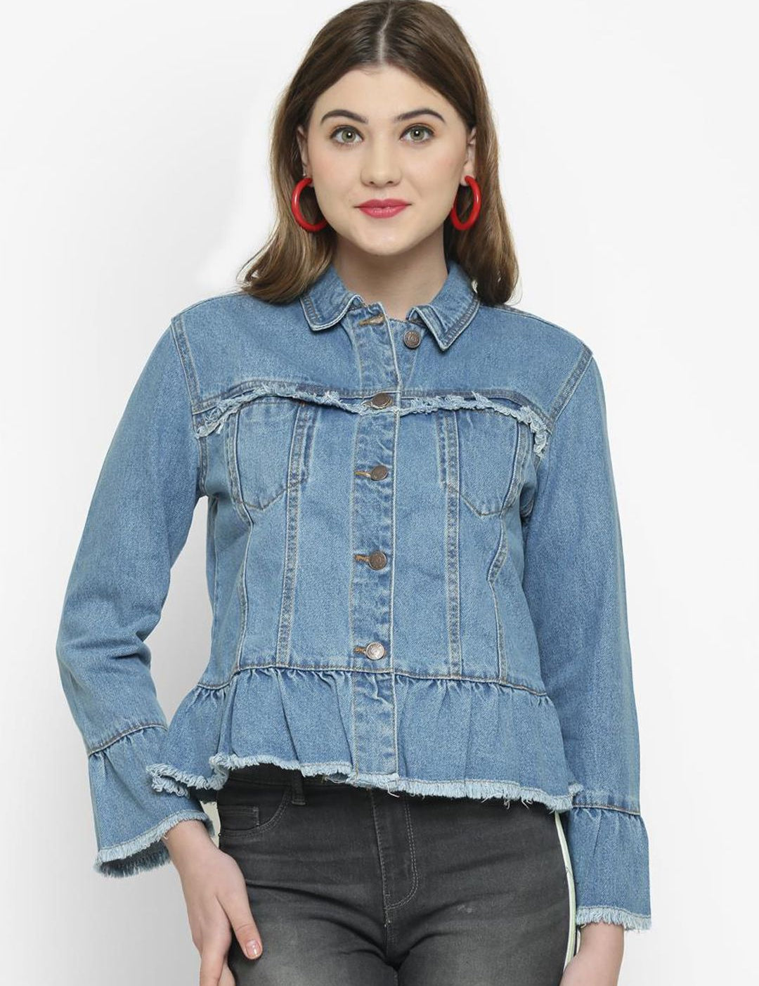 Kotty Women Blue Printed Denim Jacket
