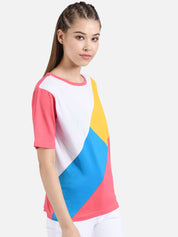 Kotty Women Multicoloured Colourblocked Round Neck T-shirt