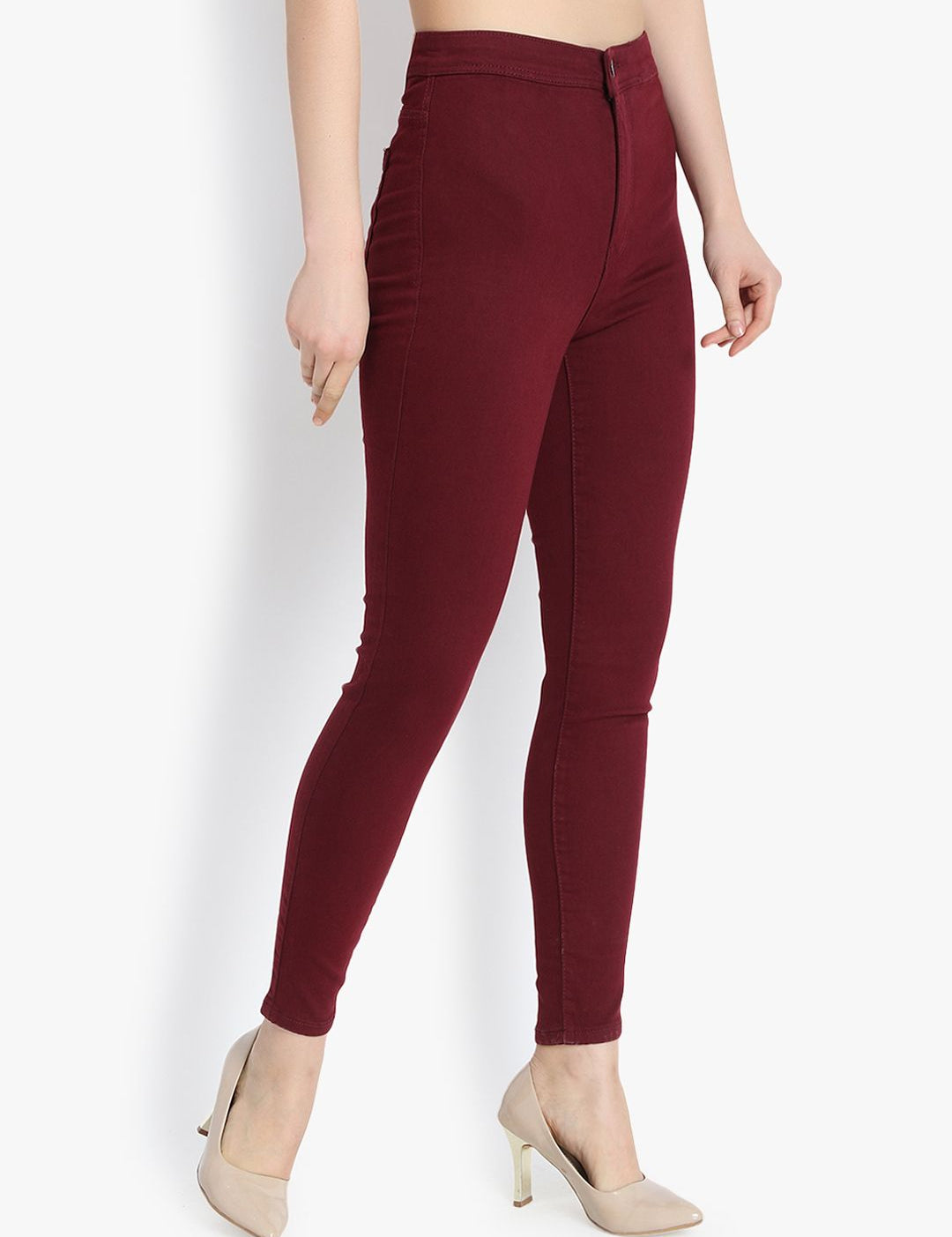 Kotty Women Maroon Skinny Fit High-Rise Clean Look Jeans