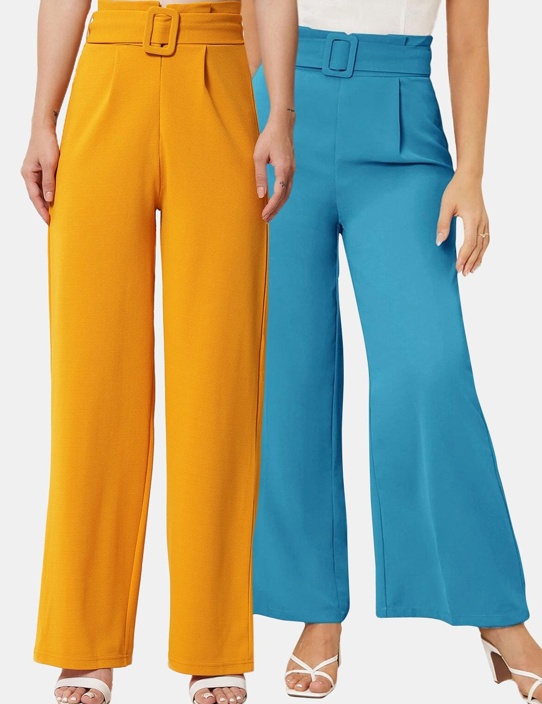 Kotty Pack Of 2 Women Relaxed Straight Fit High-Rise Pleated Trousers