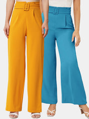 Kotty Pack Of 2 Women Relaxed Straight Fit High-Rise Pleated Trousers