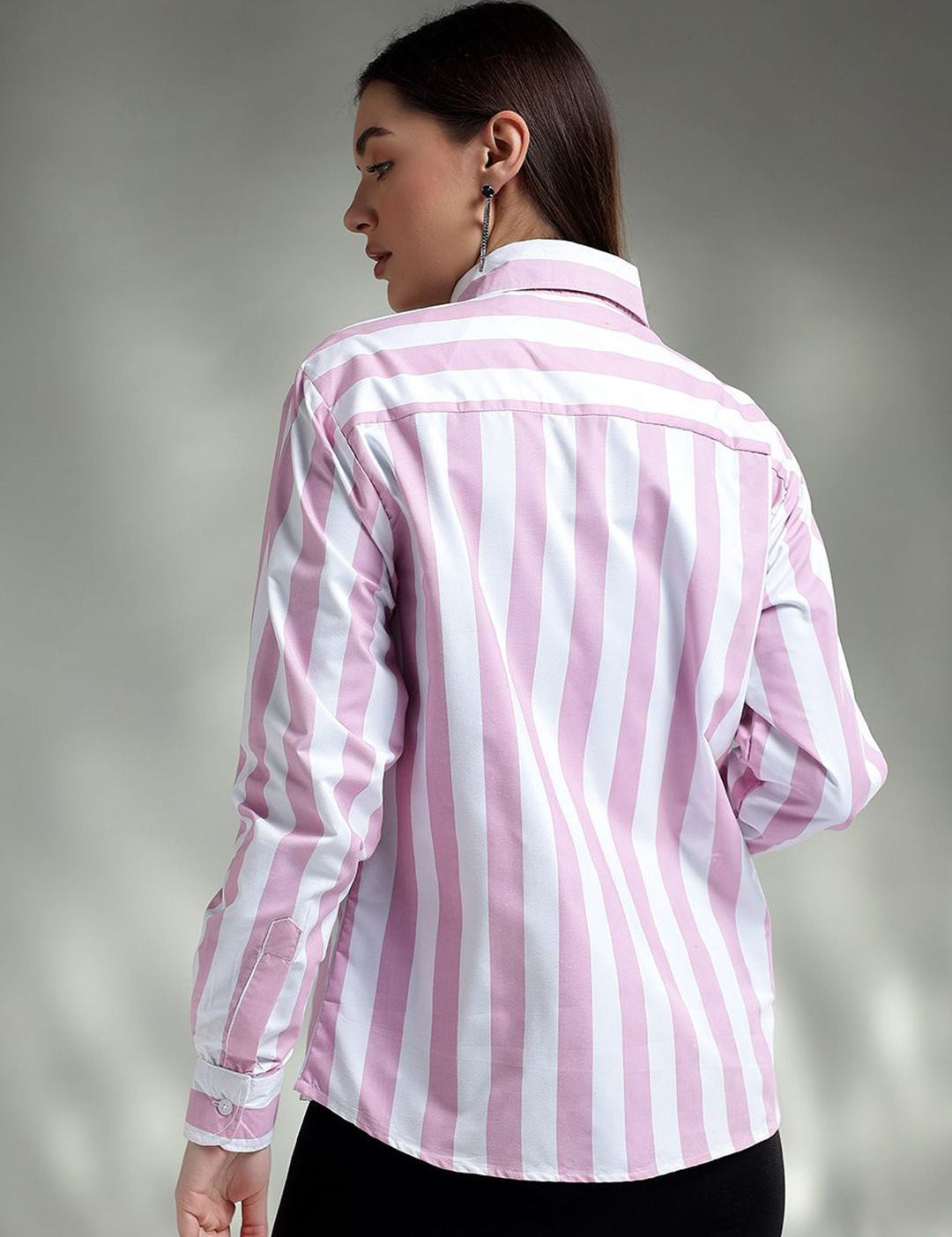 Kotty Women Spread Collar Striped Cotton Casual Shirt