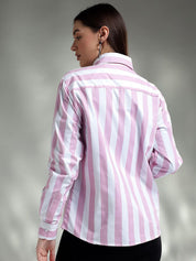 Kotty Women Spread Collar Striped Cotton Casual Shirt