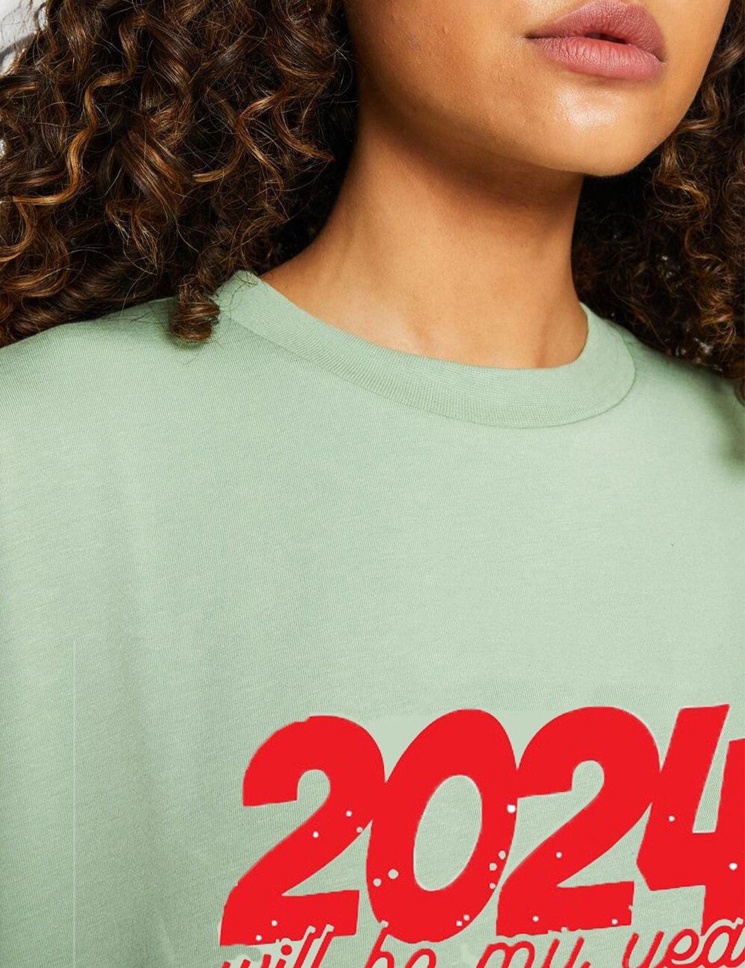 Kotty Green Typography Printed Round Neck Drop-Shoulder Sleeves Oversized T-shirt