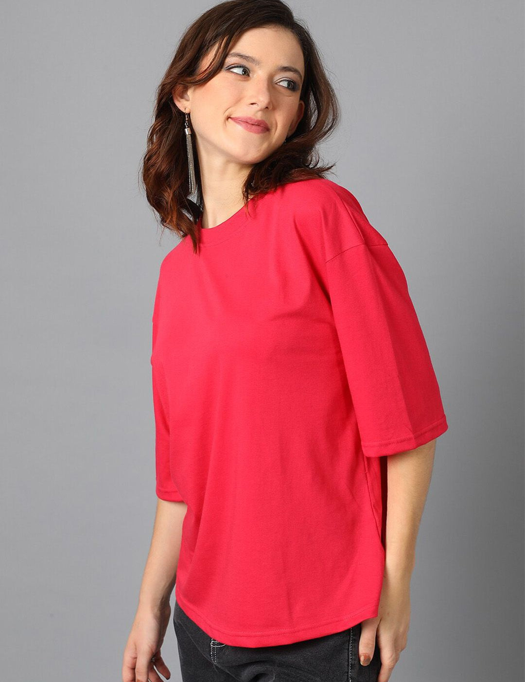 KOTTY Basics Round Neck Drop-Shoulder Sleeves Oversized T-shirt