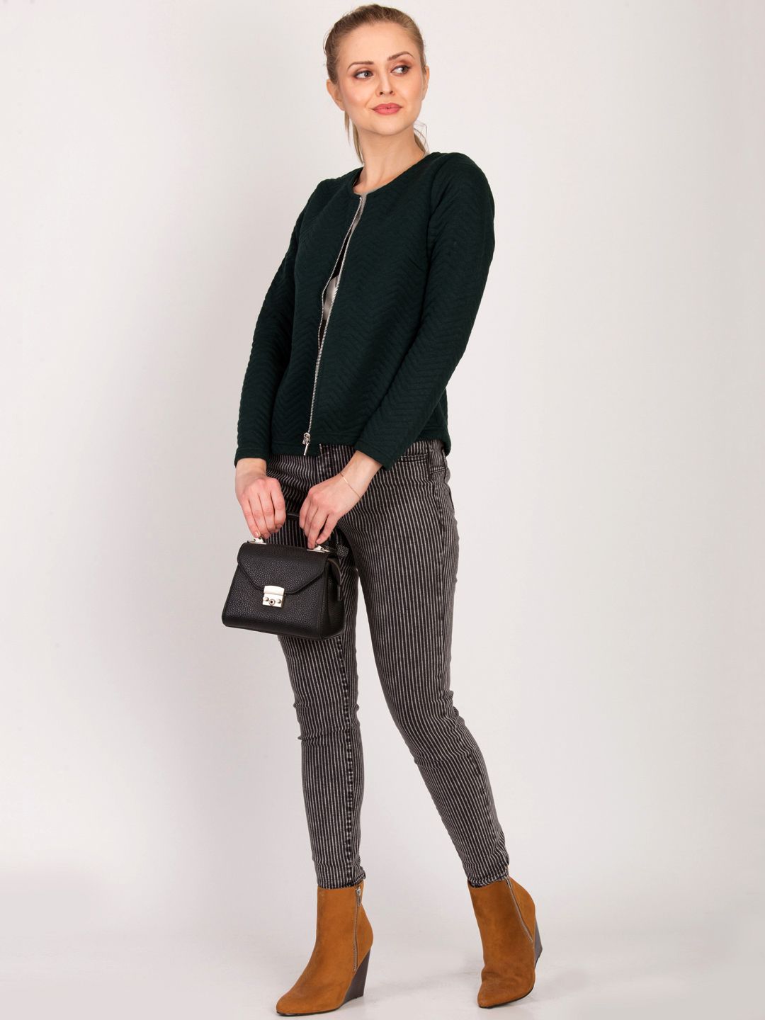 Kotty Women Green Self Design Open Front Jacket