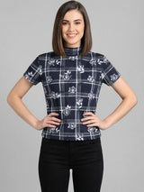 Kotty Top Sky Blue Women's Mock-Collar Short-Sleeve Fashion