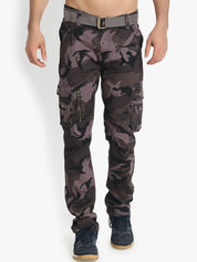 Kotty Men Grey & Black Regular Fit Printed Cargos