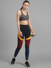 Kotty Women Maroon & Black Colorblocked Seamless Tights