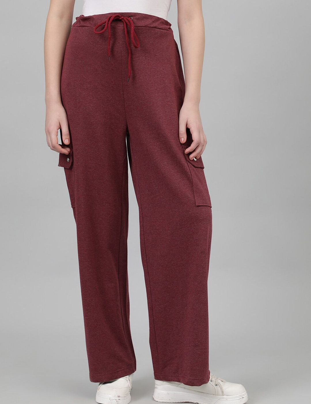 Kotty Women Maroon Mid-Rise Cotton Track Pants