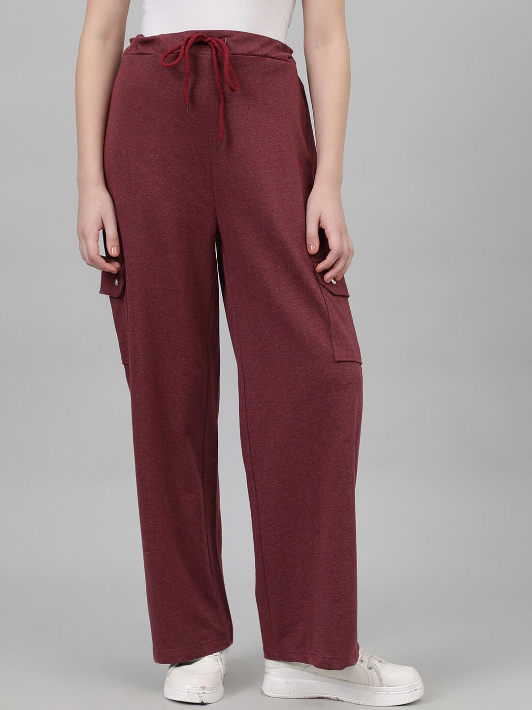 Kotty Women Maroon Mid-Rise Cotton Track Pants