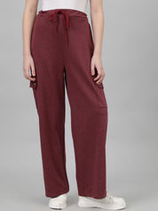 Kotty Women Maroon Mid-Rise Cotton Track Pants