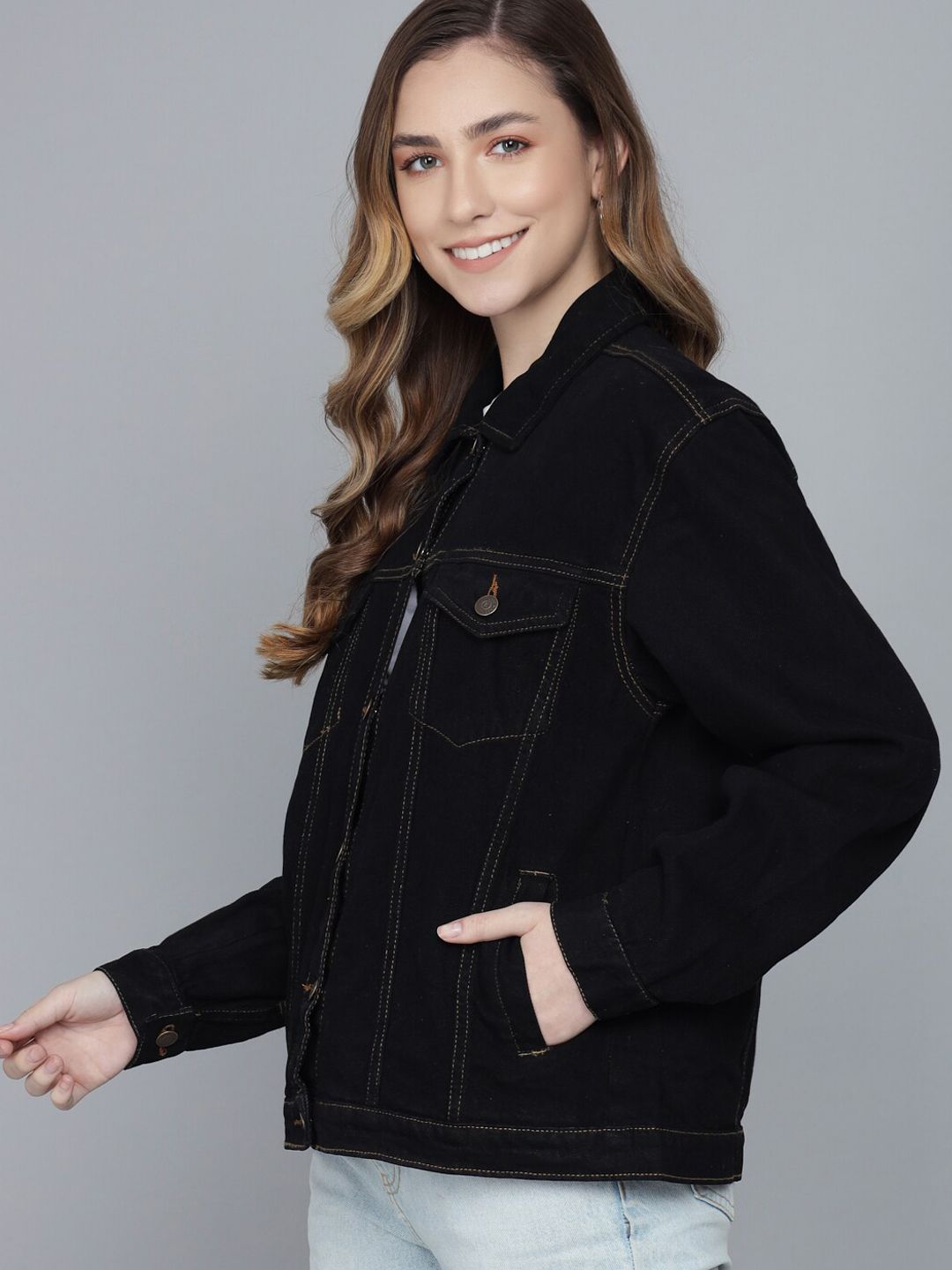 Kotty Women Black Lightweight Cotton Denim Jacket