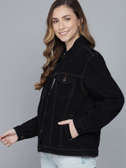 Kotty Women Black Lightweight Cotton Denim Jacket