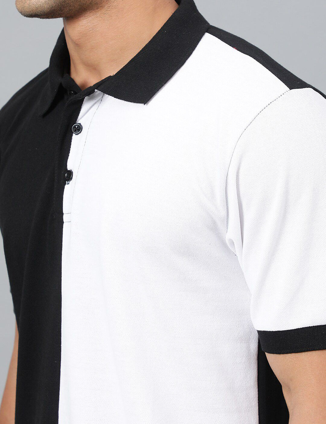 Kotty White & Black Colourblocked Polo Collar T-shirt