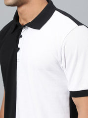 Kotty White & Black Colourblocked Polo Collar T-shirt