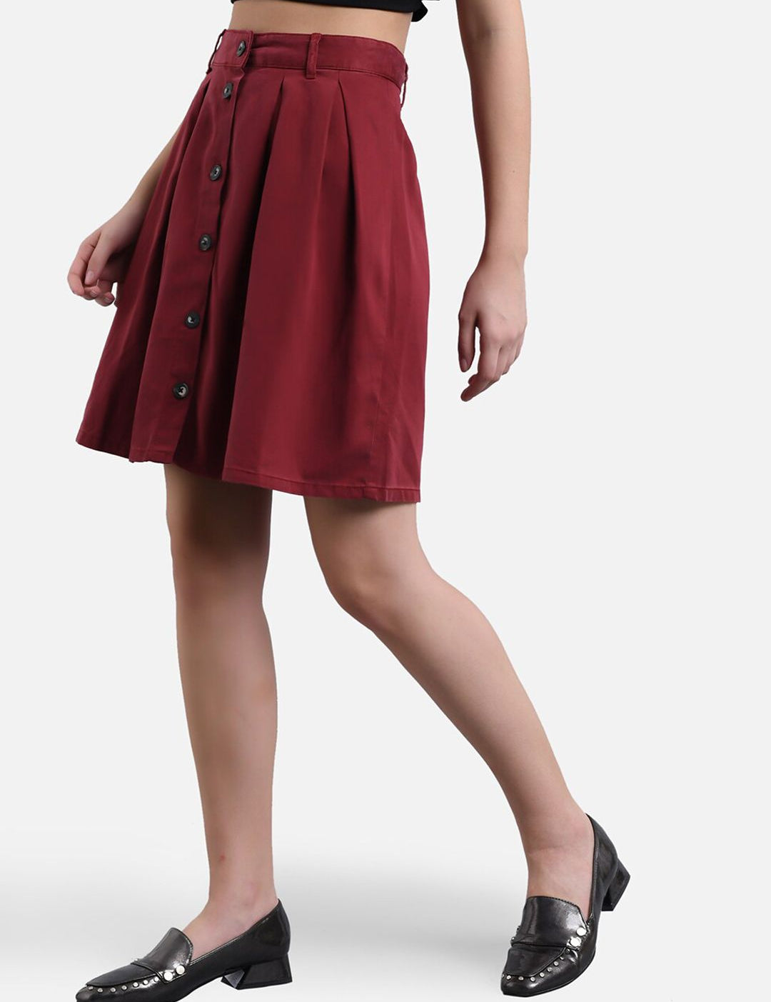 Kotty Women Maroon Solid Denim A-Line Mini Skirt