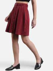 Kotty Women Maroon Solid Denim A-Line Mini Skirt