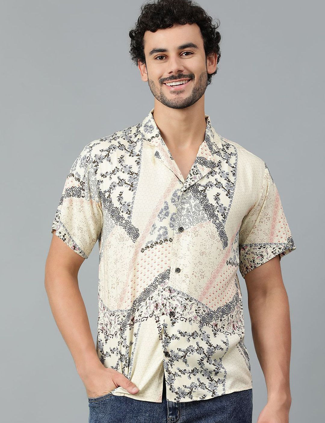 Kotty Men Cuban Collar Ethnic Motifs Printed Casual Shirt
