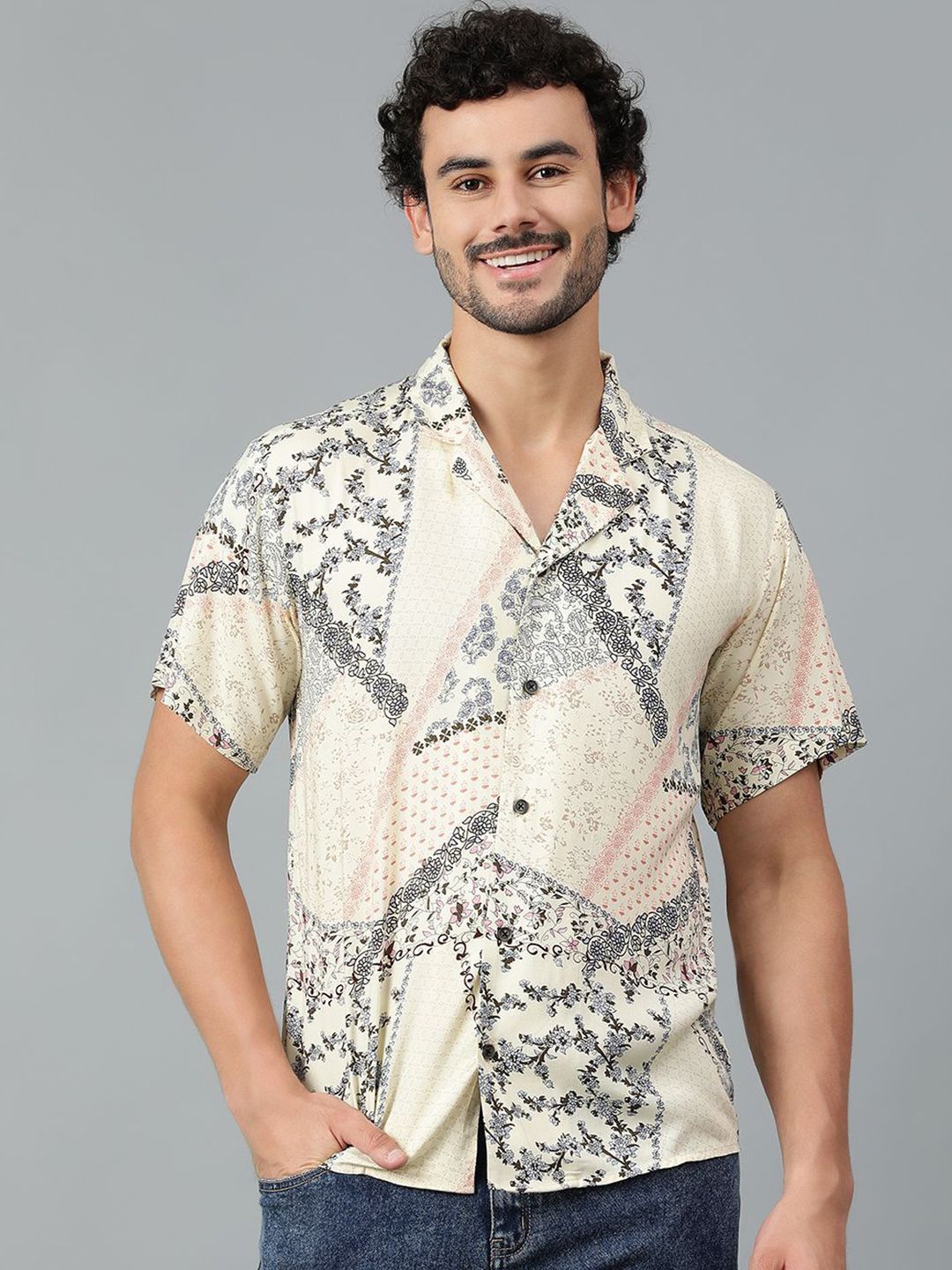 Kotty Men Cuban Collar Ethnic Motifs Printed Casual Shirt