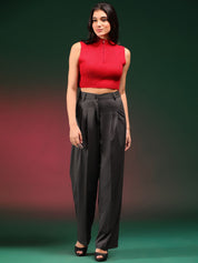 KOTTY BIZwear Women Relaxed Straight Fit Mid-Rise Easy Wash Pleated Parallel Trousers