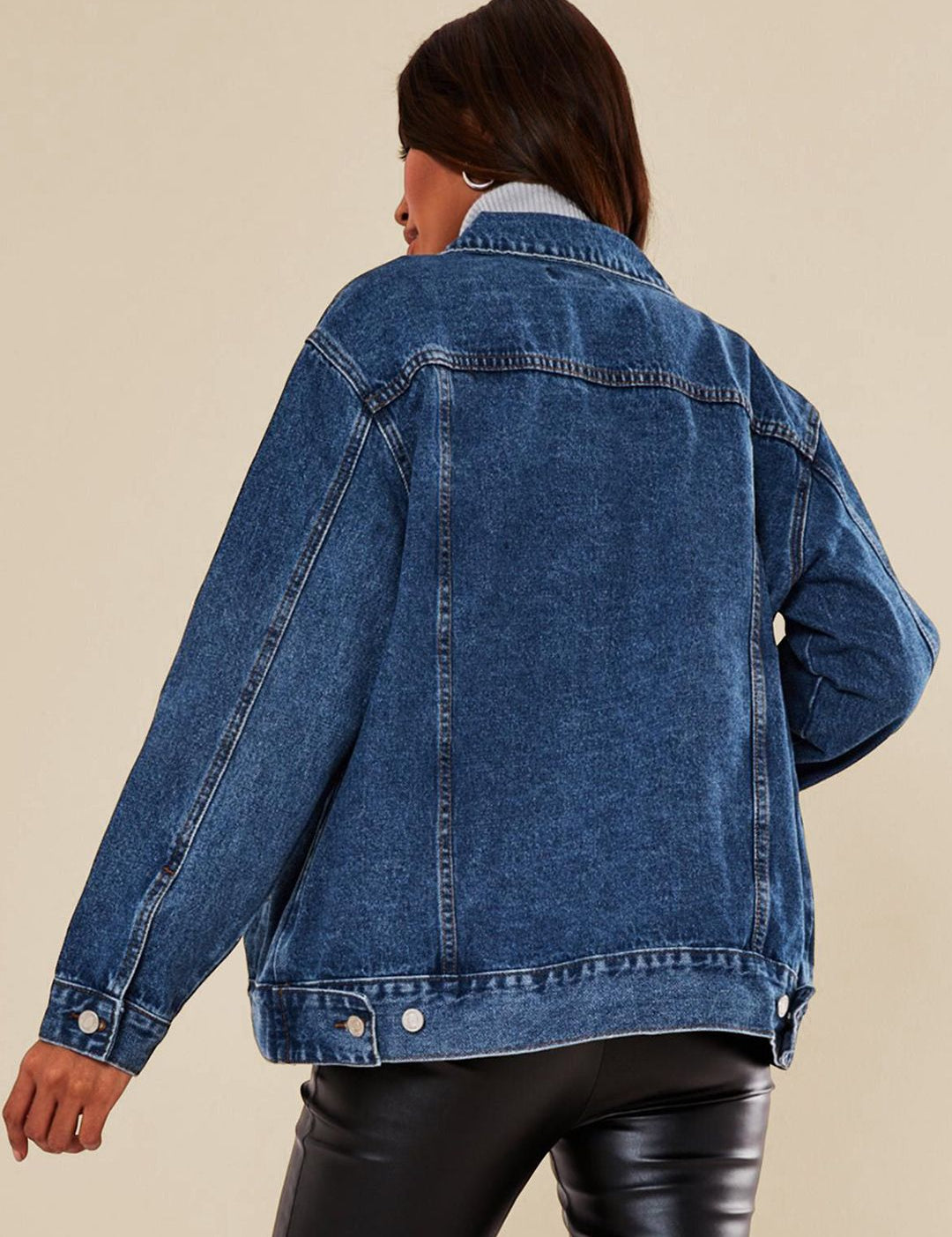 Kotty Women Spread Collar Solid Denim Jacket