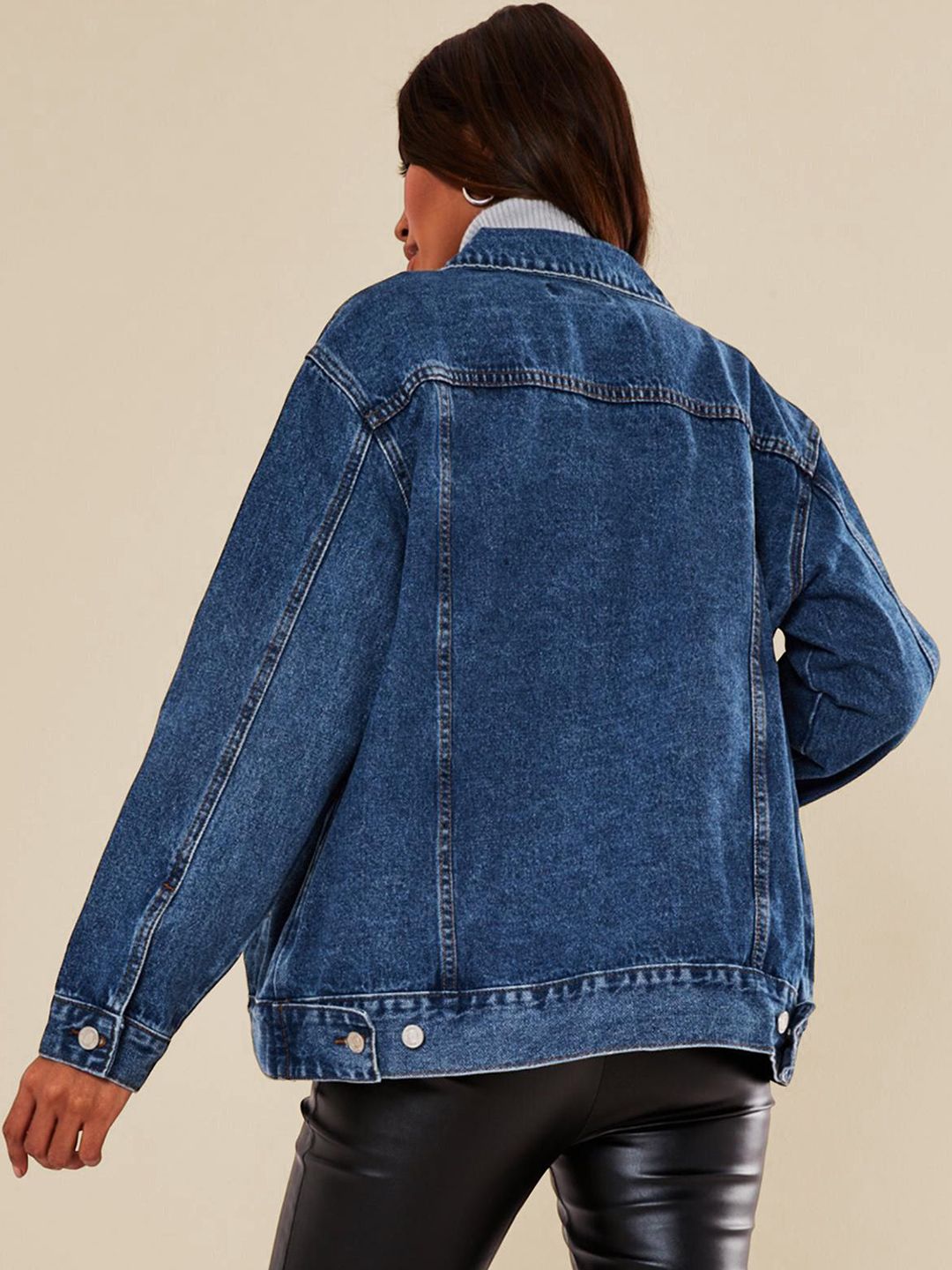 Kotty Women Spread Collar Solid Denim Jacket
