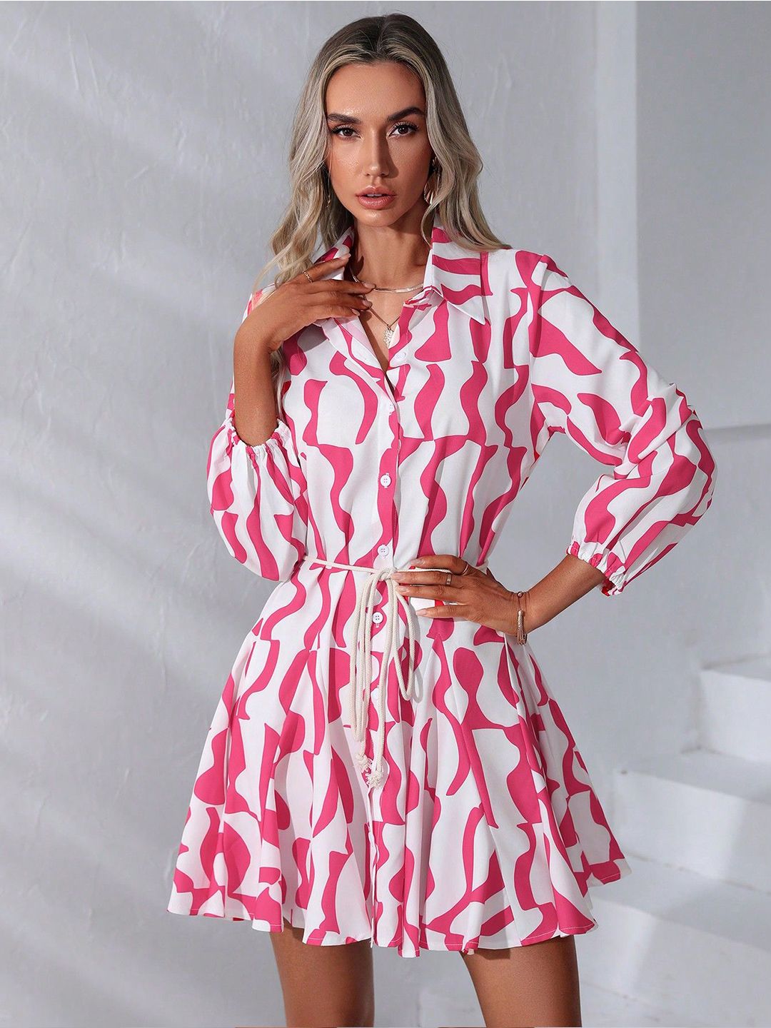 Kotty Graphic Printed Shirt Collar Fit & Flare Dress