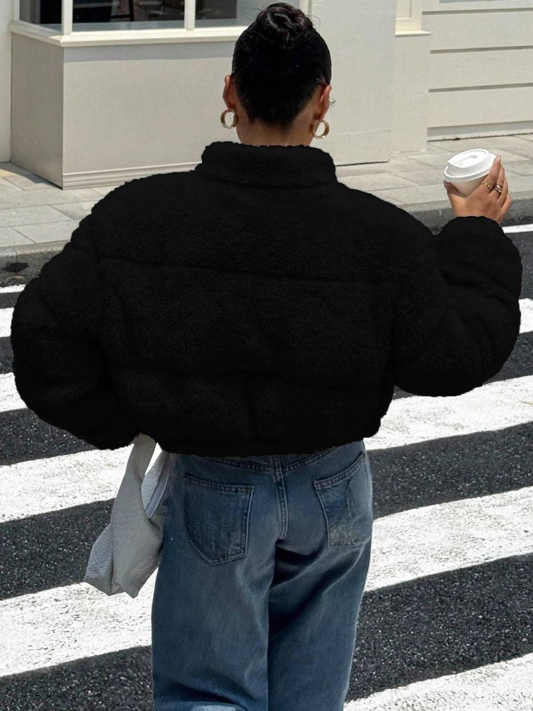 Kotty Women Woollen Crop Open Front Jacket