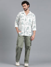 Kotty Men Cuban Collar Graphic Printed Cotton Casual Shirt