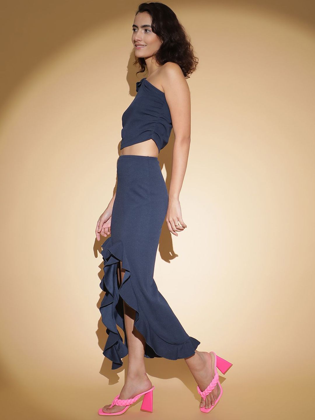 Kotty One-Shoulder Crop-Top With Midi Skirt Co-Ords