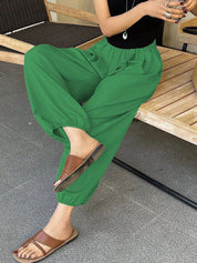 Kotty Women Relaxed Fit High-Rise Balloon Pants Trousers with Elasticated Hem