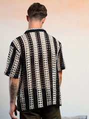 Kotty Men Vertical Stripes Self Design Cotton Sheer Casual Shirt