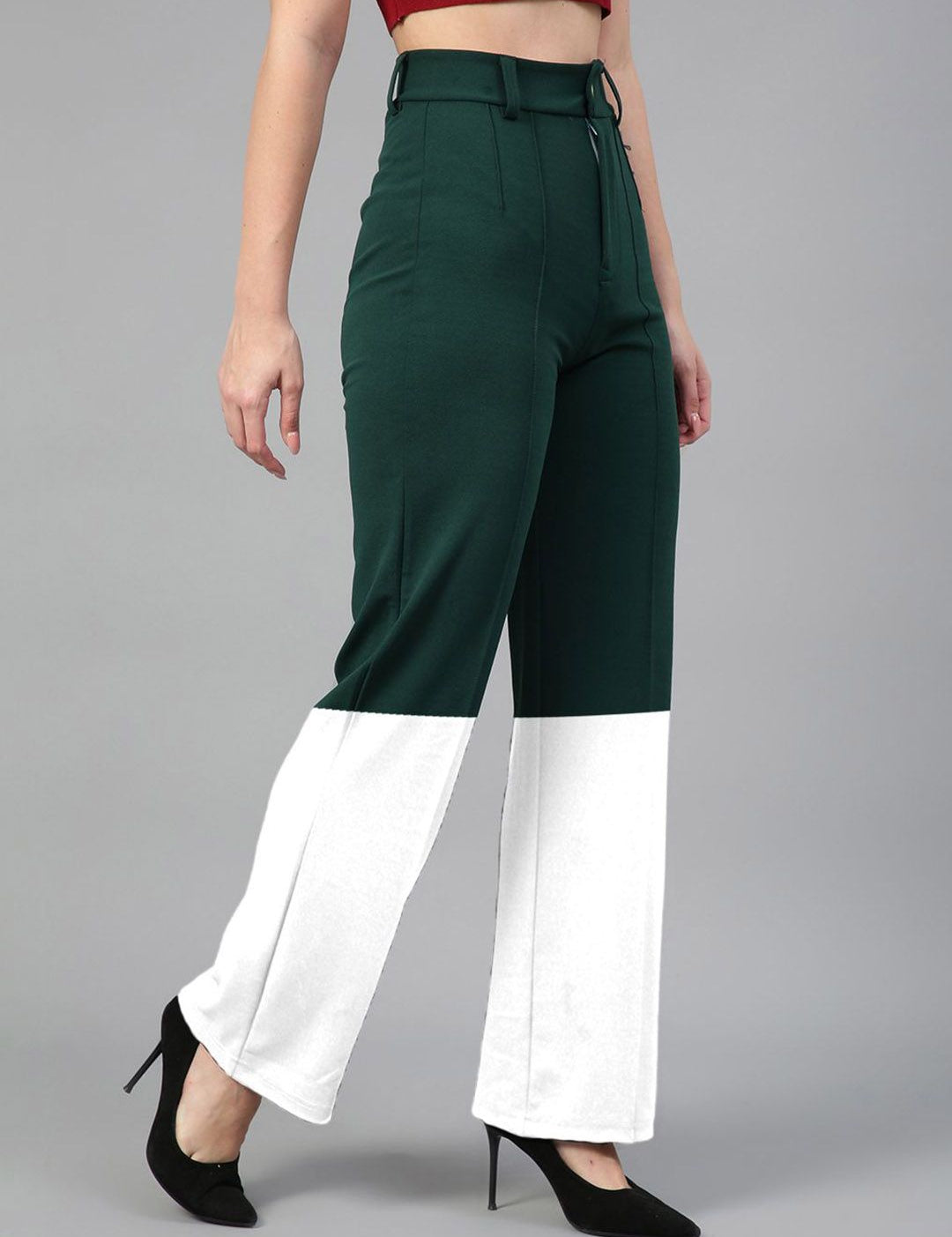 Kotty Women Colourblocked Relaxed Straight Leg Straight Fit High-Rise Trousers